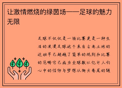 让激情燃烧的绿茵场——足球的魅力无限
