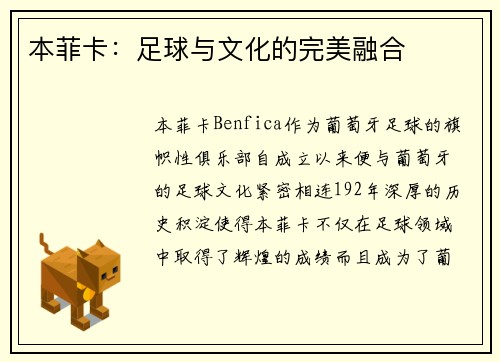 本菲卡：足球与文化的完美融合